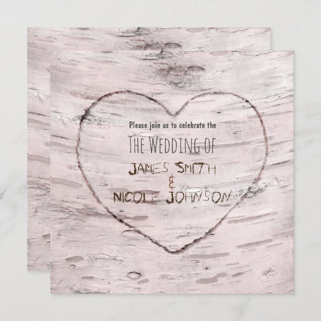 Birch Tree & Carved Heart Wedding Invitations (Front/Back)
