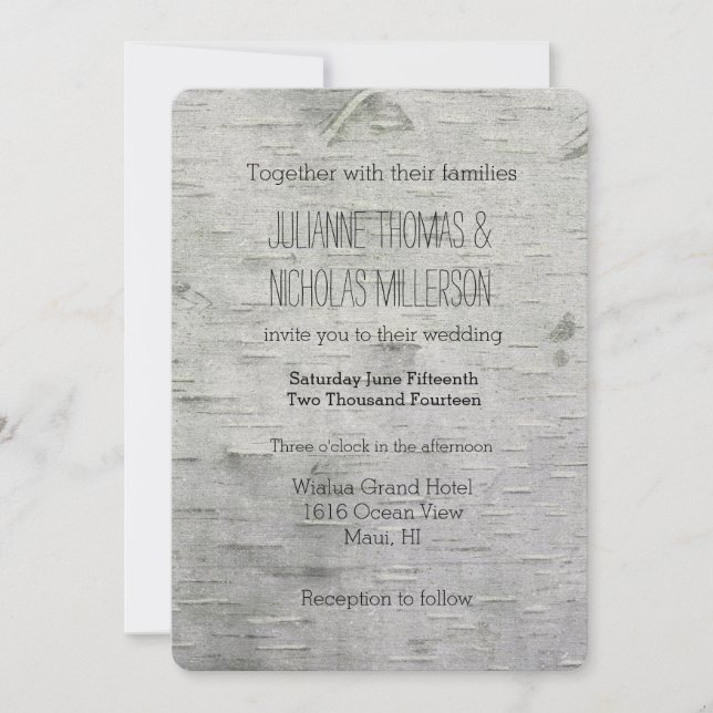 Birch Tree Faux Wood Wedding Invitation (Front)