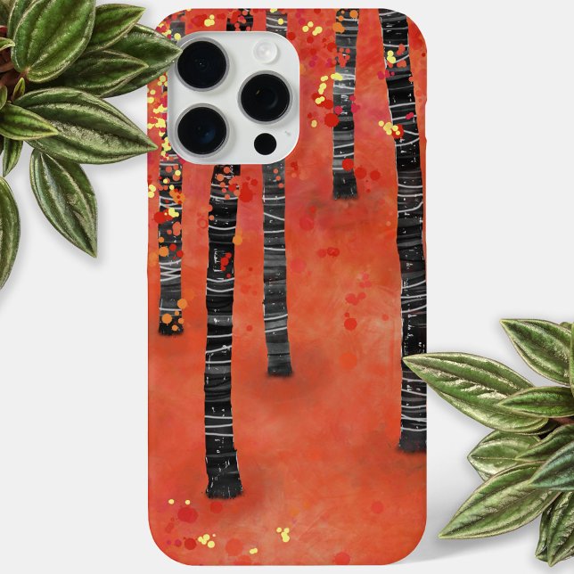 Birch Tree Forest iPhone Case (Birch aspen tree forest abstract art red cell phone case)