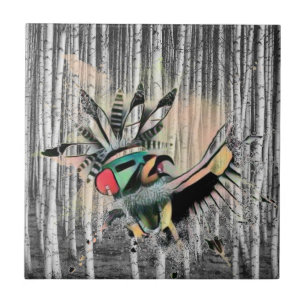 Birch Tree Forest Native Kachina Dancer   Ceramic Tile