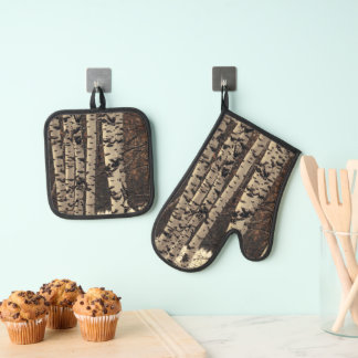 Birch Tree Forest Nature Oven Mitt & Pot Holder Set