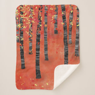 Birch Tree Forest Red Sherpa Blanket