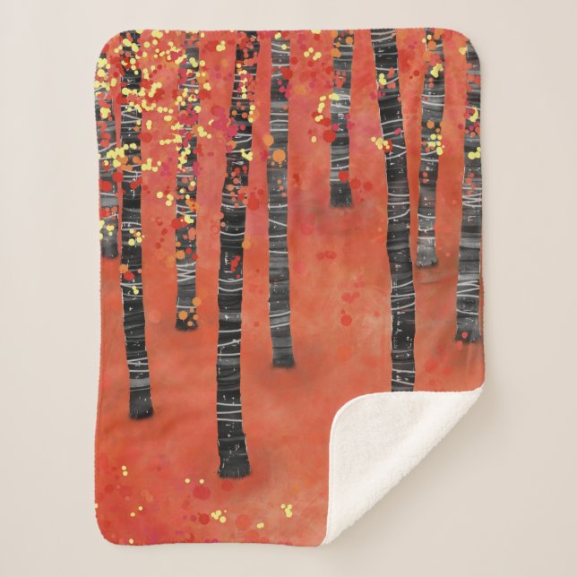 Birch Tree Forest Red Sherpa Blanket (Front)