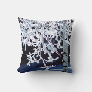 Birch tree frosty branches snowflake cushion