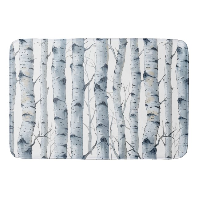 Birch tree grey white pattern bath mat (Front)