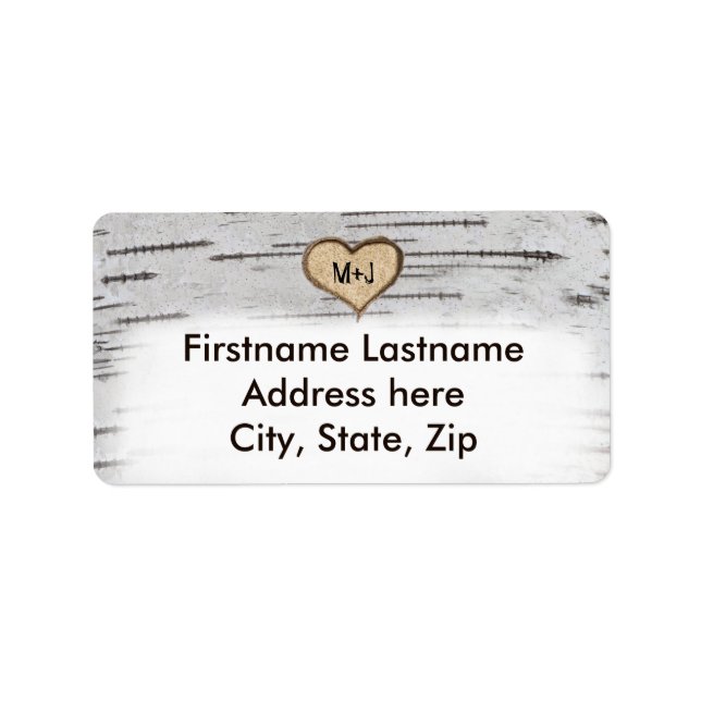 Birch tree heart initials rustic wedding address label (Front)