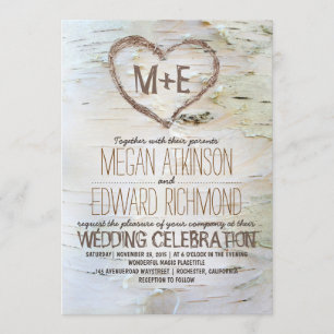 Birch Tree Heart Rustic Fall Wedding Invitation