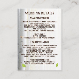 Birch tree heart rustic wedding details card