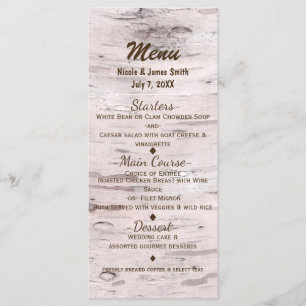 Birch Tree & Heart Rustic Wedding Menu Card