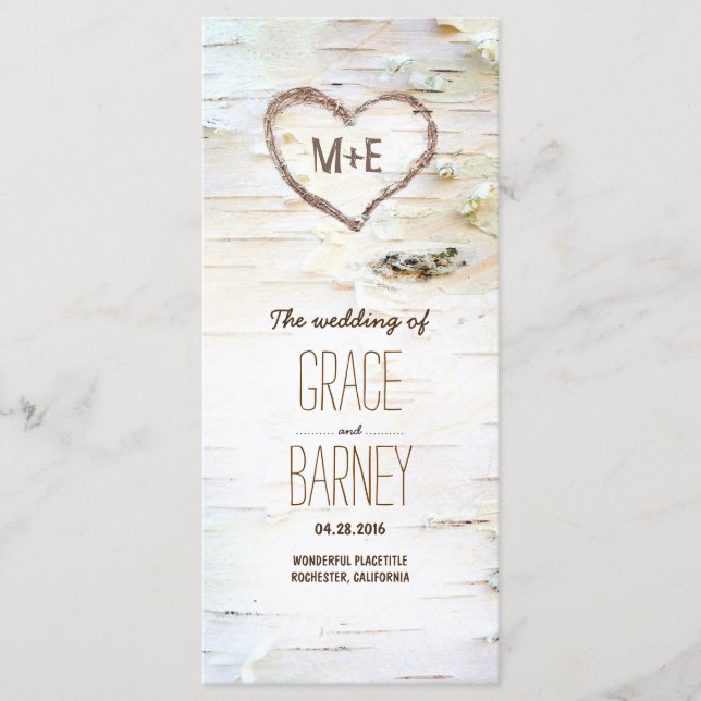 Birch Tree Heart Rustic Wedding Programs (Front)