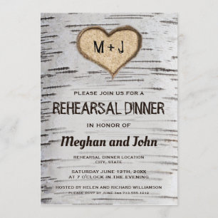 Birch tree heart rustic wedding rehearsal invite