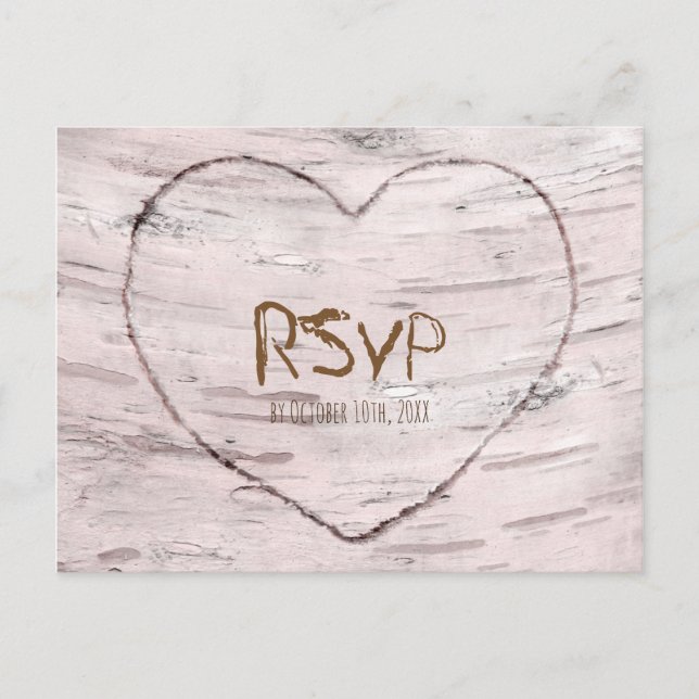 Birch Tree & Heart Rustic Wedding RSVP Invitation Postcard (Front)