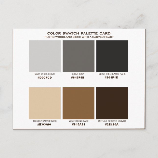 Birch tree heart wedding color swatch palette card (Front)