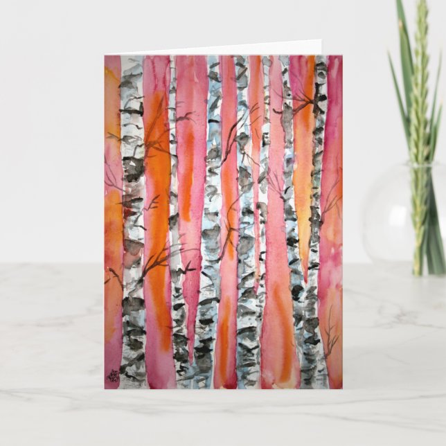birch tree landscape abstract art greeting card (Front)