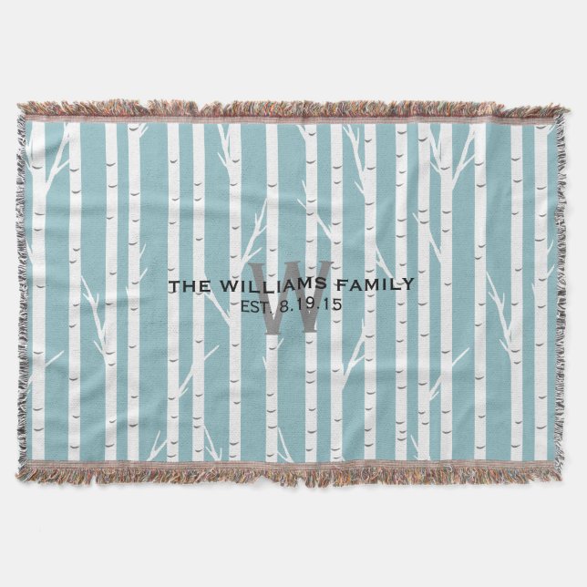 Birch Tree Monogrammed Throw Blanket (Front)