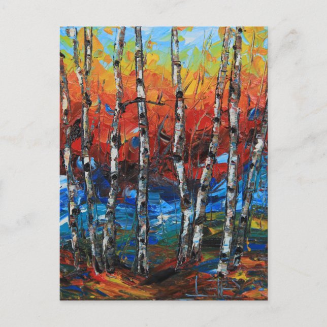 Birch Tree Palette Knife Painting Postcard (Front)