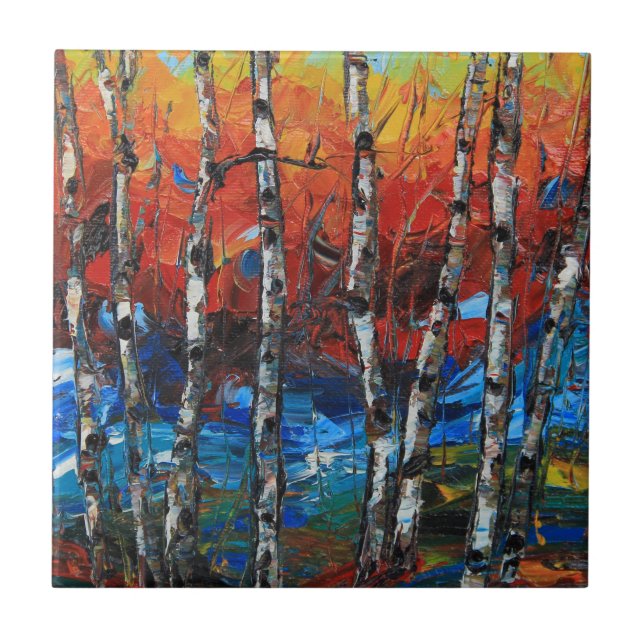Birch Tree Palette Knife Painting Tile (Front)