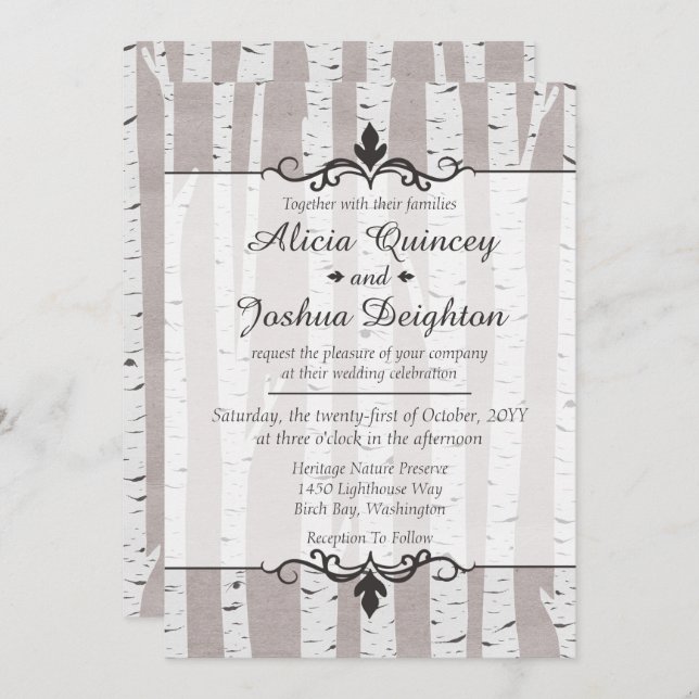 Birch Tree Rustic Nature Custom Wedding Invitation (Front/Back)