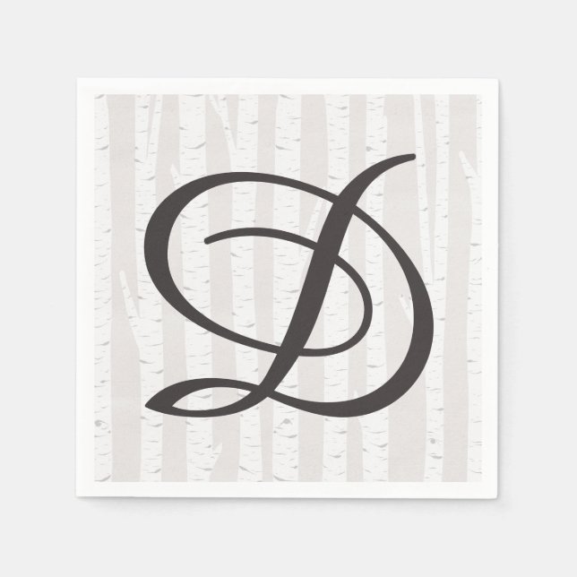 Birch Tree Rustic Wood Nature Wedding Monogram Napkin (Front)