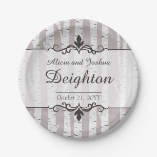 Birch Tree Rustic Wood Nature Wedding Personalised Paper Plate