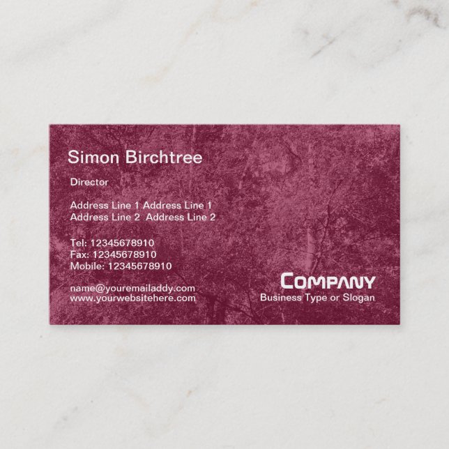 Birch Tree Texture - Crimson Maroon Business Card (Front)