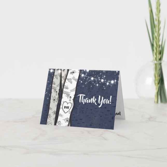 Birch Tree Twinkle lights thank you note cards (Front)