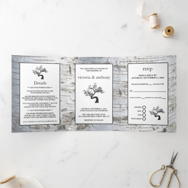 Birch Tree Wedding Suite Tri-Fold Invitation (Inside)