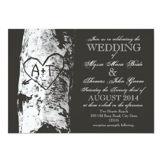 Birch Tree with Carved Heart Inititials Card