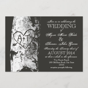 Birch Tree with Carved Heart Inititials Invitation