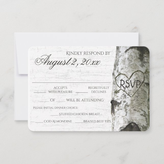 Birch Tree with Carved Heart RSVP (Front)