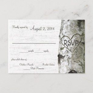 Birch Tree with Carved Heart RSVP Card
