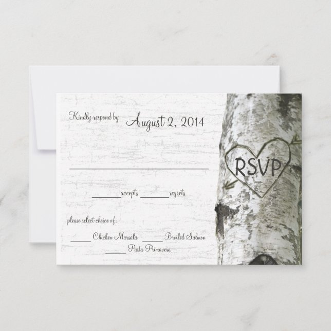 Birch Tree with Carved Heart RSVP Card (Front)