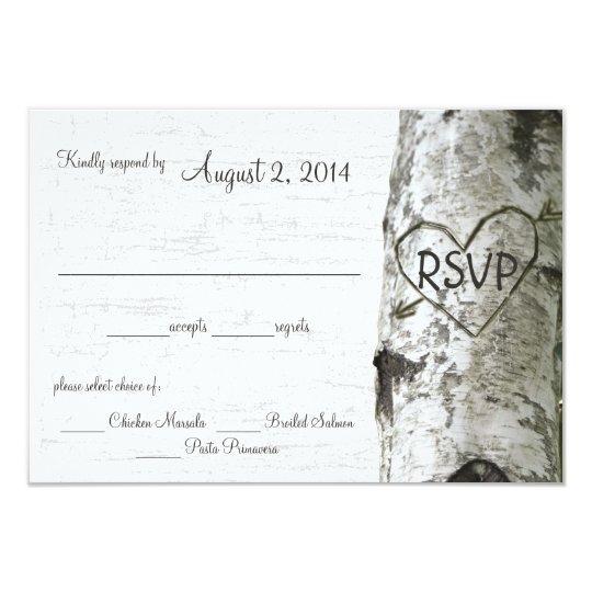 Birch Tree with Carved Heart RSVP Card