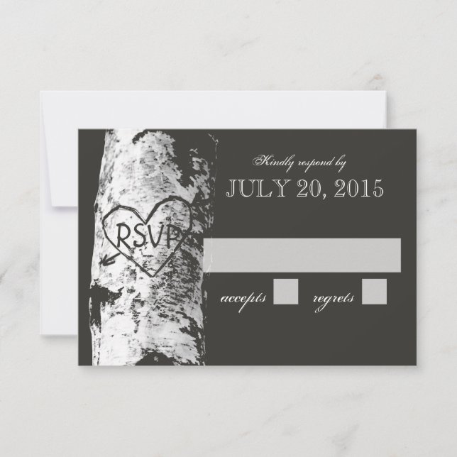 Birch Tree with Carved Heart RSVP Card (Front)
