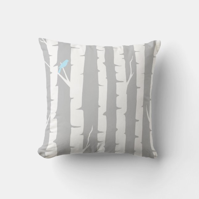 Birch Trees and Blue Birds Cushion (Front)