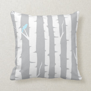 Birch Trees and Blue Birds Cushion