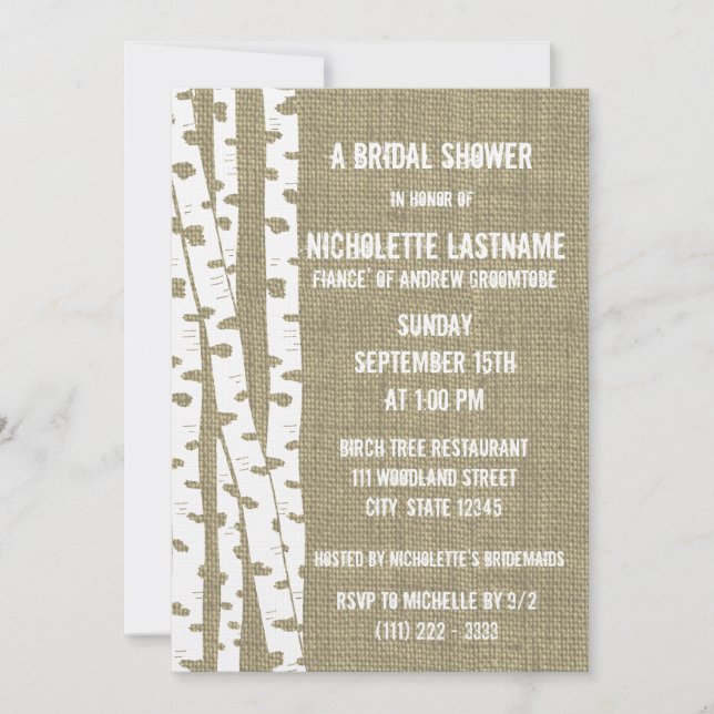 Birch Trees and Burlap Bridal Shower Invitation (Front)