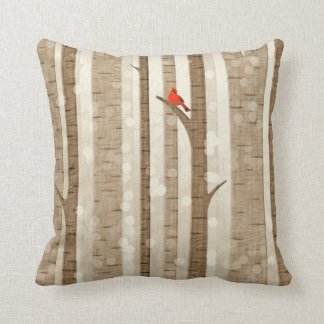 Birch trees and Cardinal Throw Pillow