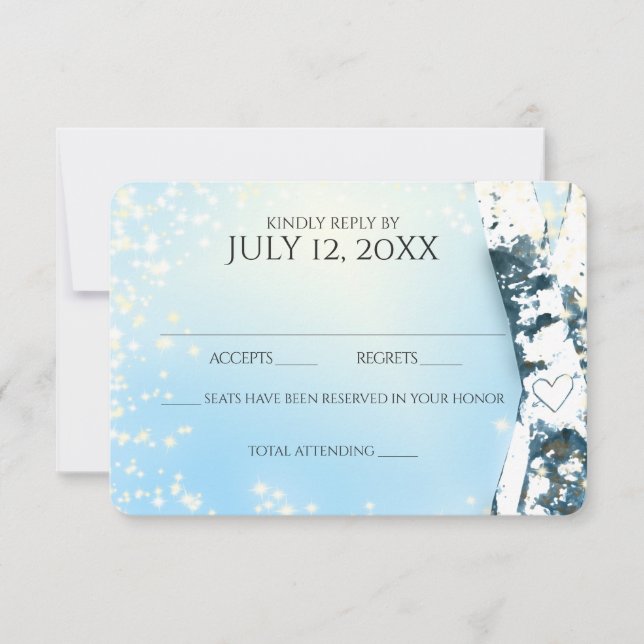 Birch Trees and Sparkle Sky Blue Wedding RSVP Card (Front)