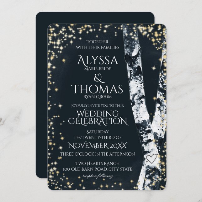 Birch Trees and Sparkle Wedding Invitation (Front/Back)