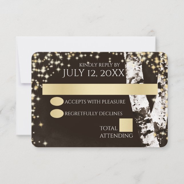 Birch Trees and Sparkle Wedding RSVP Card (Front)