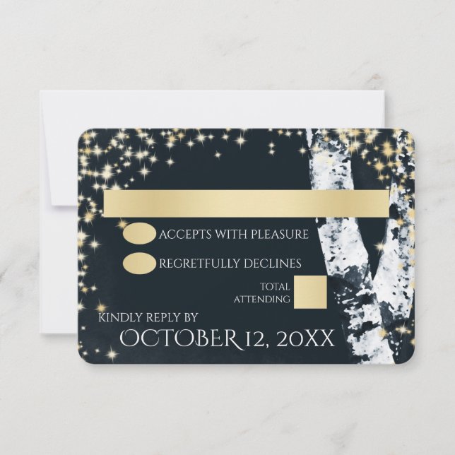 Birch Trees and Sparkle Wedding RSVP Card (Front)