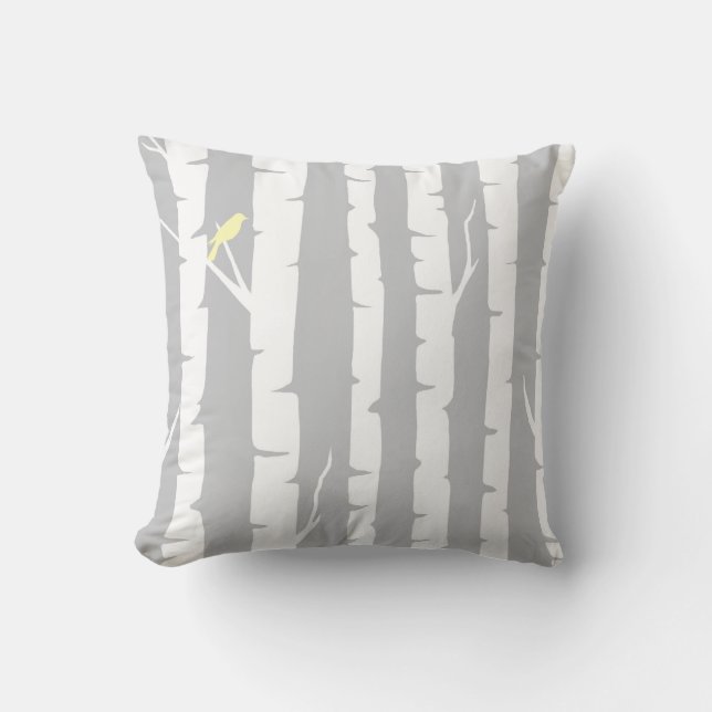 Birch Trees and Yellow Birds Cushion (Front)