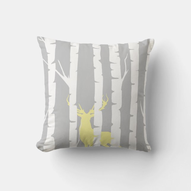Birch Trees and Yellow Deer Cushion (Front)