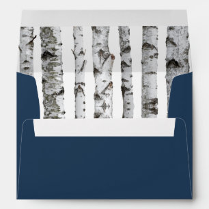 Birch Trees Bark Navy Blue Wedding Envelopes
