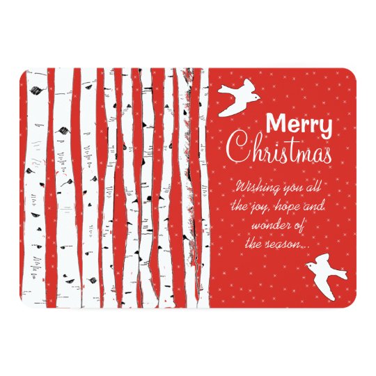 Birch Trees & Birds Merry Christmas Card