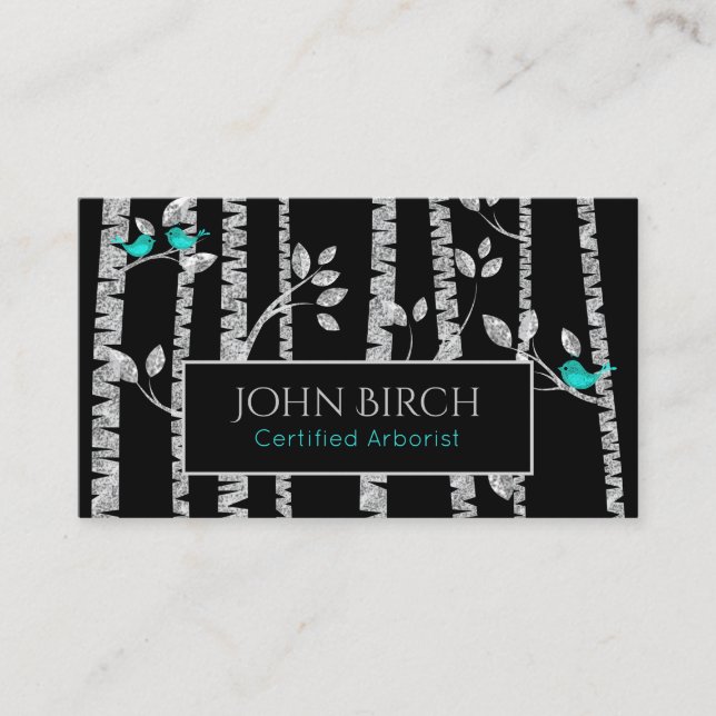 ** Birch Trees Blue Birds Arborist Tree Doctor Business Card (Front)