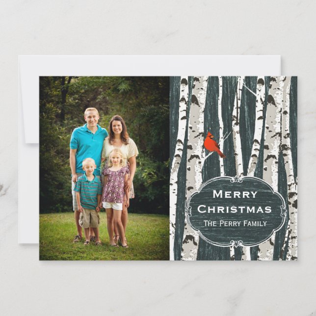 Birch Trees Custom Photo Christmas Greeting Holiday Card (Front)
