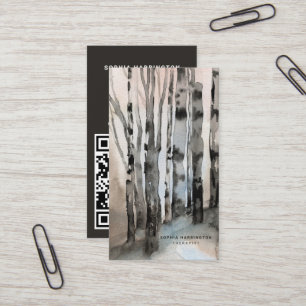 Birch Trees Custom QR Code Scannable Mountains Business Card