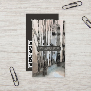 Birch Trees Custom QR Code Scannable Therapist Business Card